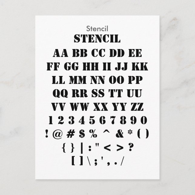 Stencil - Zazzle Font Sampler Sheet Postcard (Front)