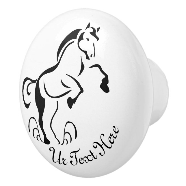 Stenciled Black Horse Rearing with Dust Swirls Ceramic Knob (Right)