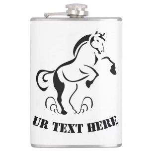 Stenciled Black Horse Rearing with Dust Swirls Hip Flask