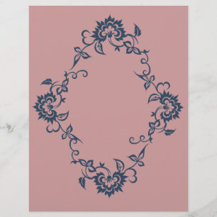 Stenciled Flower Design Plum Blue Scrapbook Paper