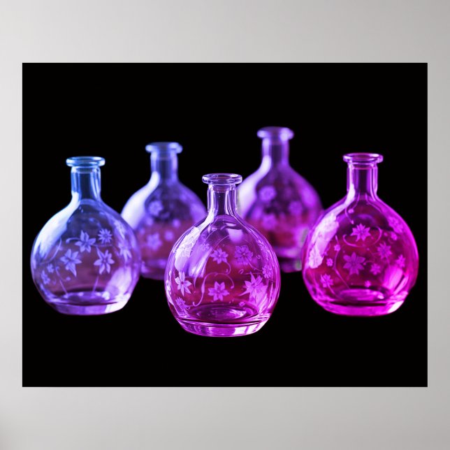 Stenciled  Glass Bottles Black Background Wall Poster (Front)
