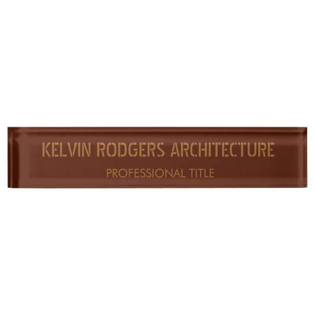 Stenciled gold print brown nameplate (Front)