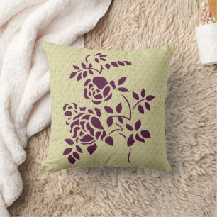Stenciled Plum Roses Cushion