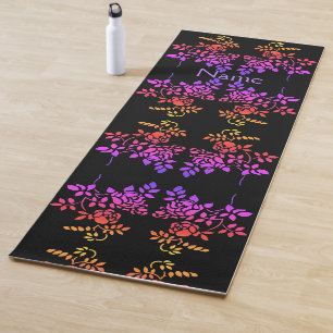 Stenciled Rose Flower Abstract Colours Personalise Yoga Mat