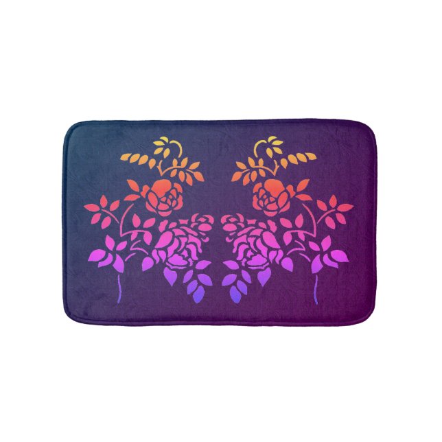 Stenciled Rose Flowers Abstract Colours Bath Mat (Front)