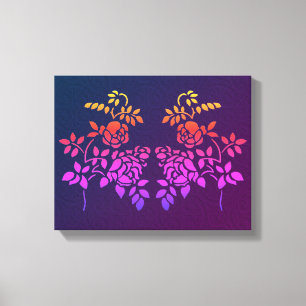 Stenciled Rose Flowers Abstract Colours Canvas Print