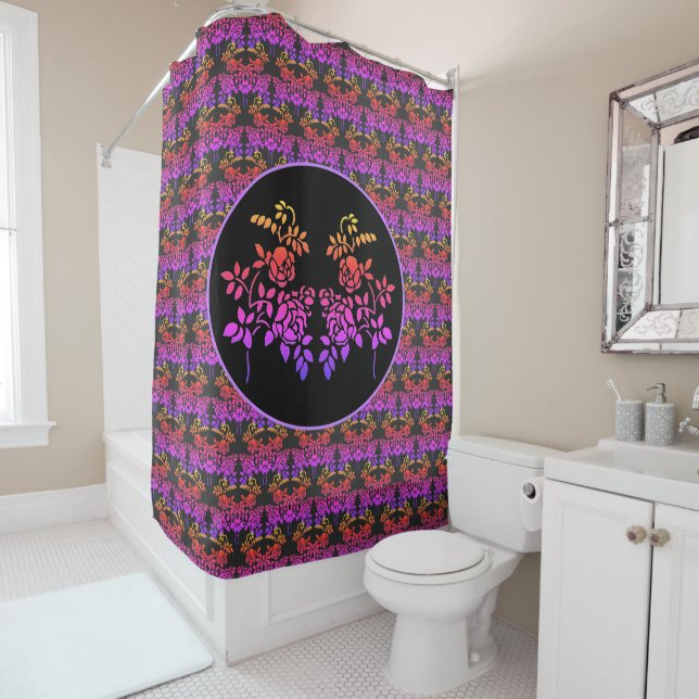 Stenciled Rose Flowers Abstract Colours Design   Shower Curtain (In Situ)