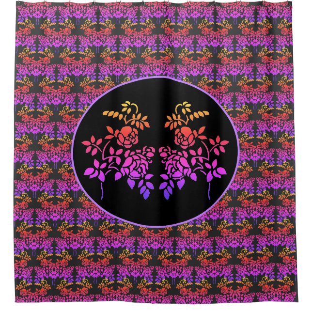Stenciled Rose Flowers Abstract Colours Design   Shower Curtain (Front)