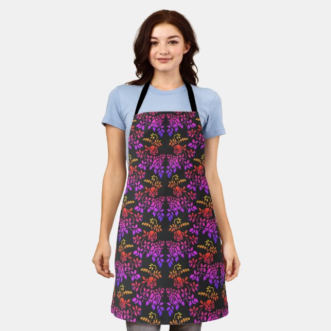 Stenciled Rose Flowers Abstract Colours Pattern   Apron (Worn)