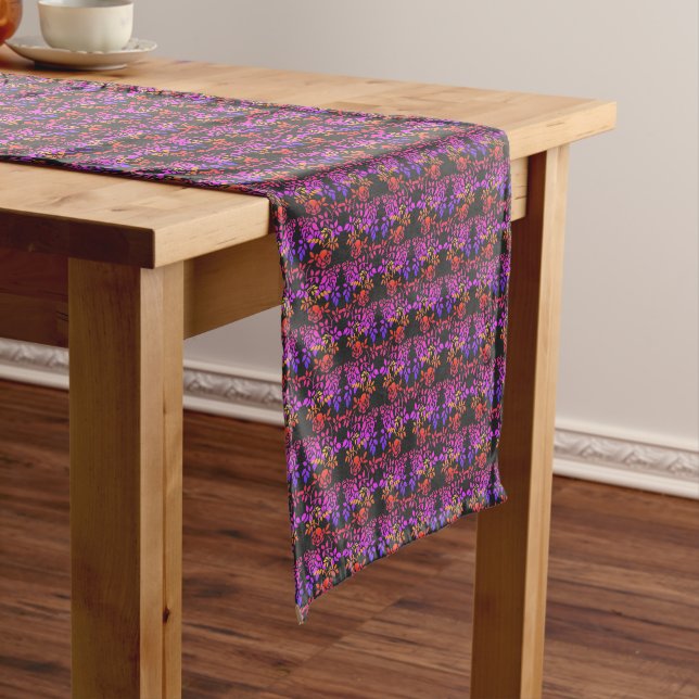 Stenciled Rose Flowers Abstract Colours Pattern   Short Table Runner (In Situ)