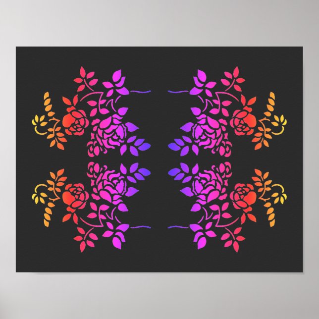 Stenciled Rose Flowers Abstract Colours Poster (Front)