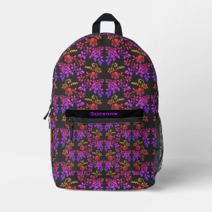 Stenciled Rose Flowers Pattern Personalised Printed Backpack