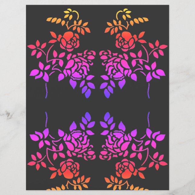 Stenciled Roses Abstract Colours Scrapbook Paper (Front)