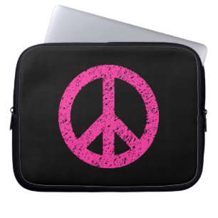 Stencilled Peace Symbol - Hot Pink on Blk Laptop Sleeve