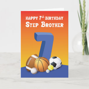 Step Brother 7th Birthday Sports Balls Card
