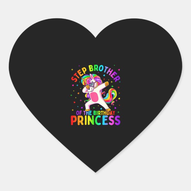 Step Brother of the Birthday Princess Girl Dabbing Heart Sticker (Front)