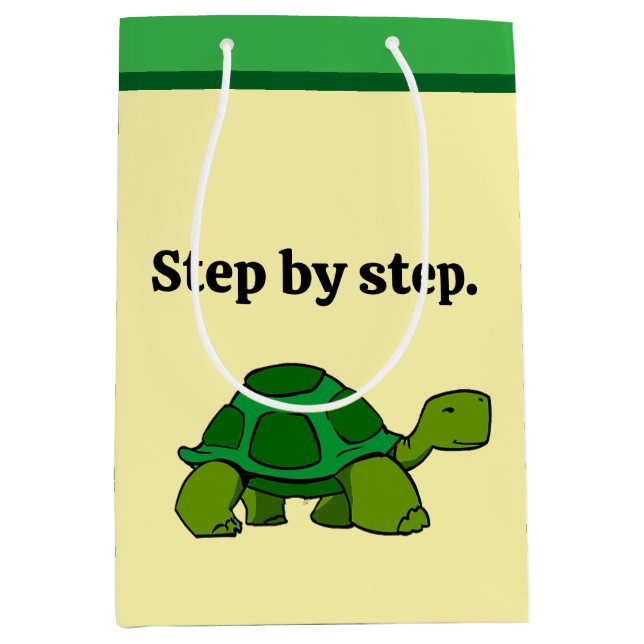 Step by Step Turtle Cartoon, Persistent Winning Medium Gift Bag (Front)