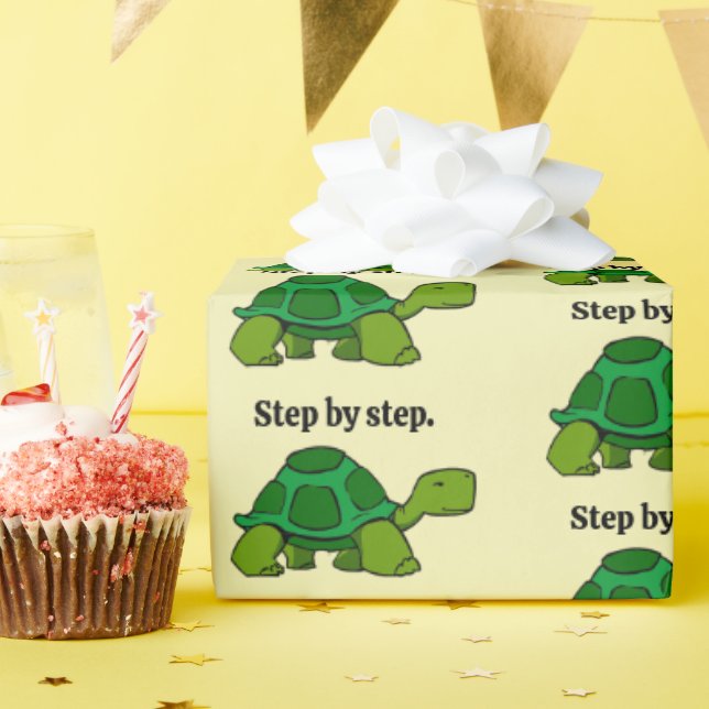 Step by Step Turtle Cartoon, Persistent Winning Wrapping Paper (Birthday Party)