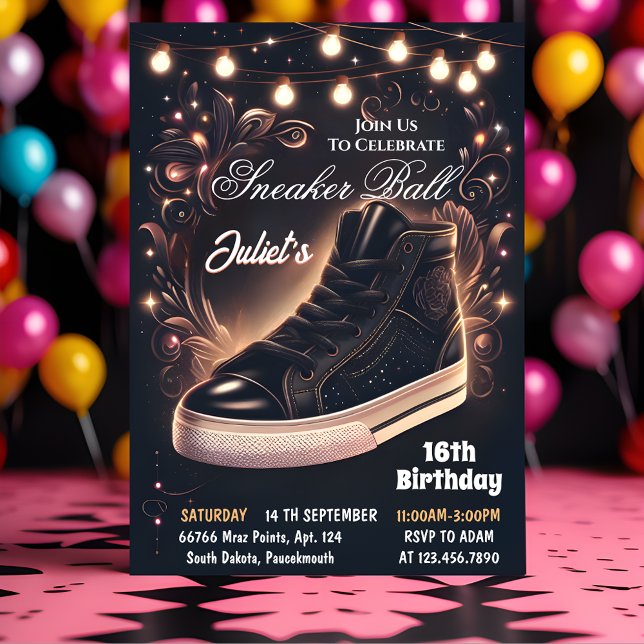 Step Chic Shoe Girl Sweet 16 Sneaker Ball Birthday Invitation (Creator Uploaded)
