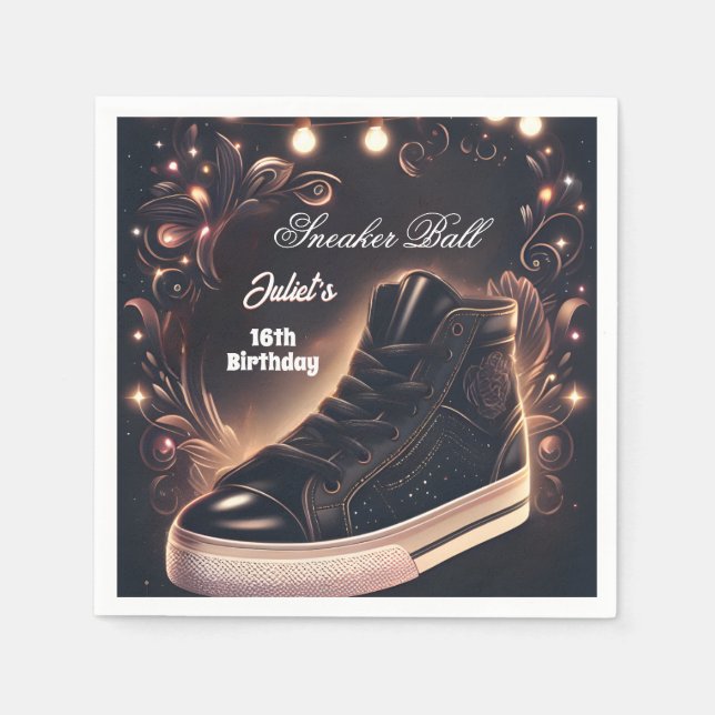 Step Chic Shoe Girl Sweet 16 Sneaker Ball Birthday Napkin (Front)