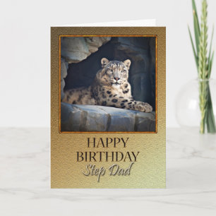 Step dad Birthday with a snow leopard Card