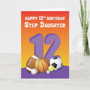 Step Daughter 12th Birthday Sports Balls Card