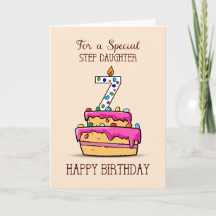 Step Daughter 7th Birthday, 7 on Sweet Pink Cake Card