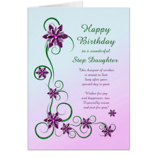 Step Daughter Birthday with Scrolls and Flowers