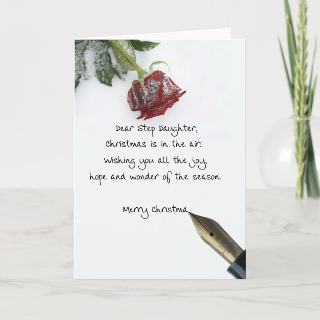 Step Daughter christmas letter on snow rose paper Holiday Card (Front)