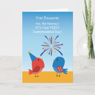 Step Daughter First 4th of July Birds Fireworks Card