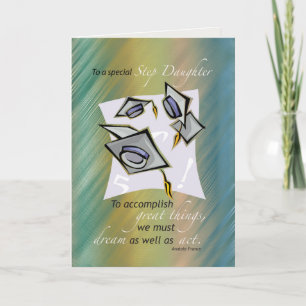 Step Daughter Graduation Hats in Air, Congratulati Card