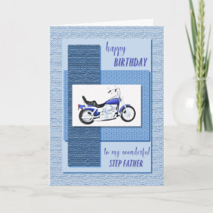 Step father, a birthday card with a motor bike