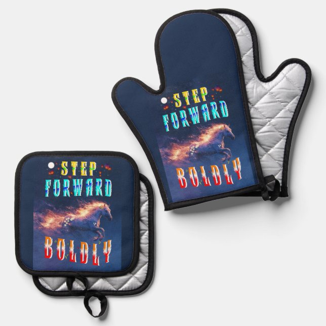 Step Forward Boldly Oven Mitt & Pot Holder Set (Front/Back)