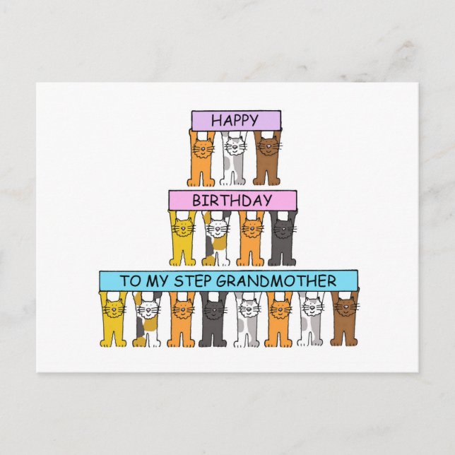Step Grandmother Happy Birthday Cute Cats Postcard (Front)