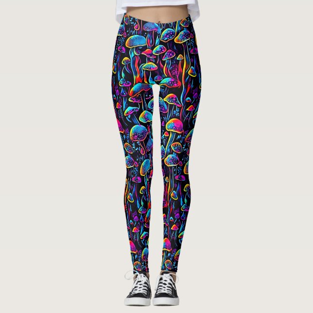 Step into a Neon Wonderland: Glowing Grooves Leggings (Front)