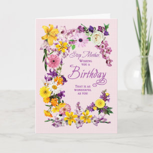 Step Mother Birthday Flower Frame Assorted Flowers Card