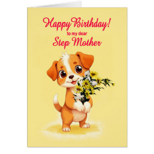 Step Mother Birthday Puppy and Flowers