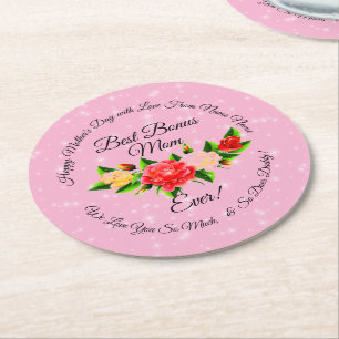 Step Mother Bonus Mum Mother's Day Round Paper Coaster