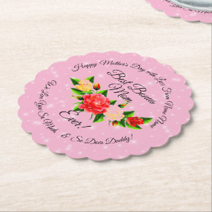 Step Mother Bonus Mum Mother's Day Scalloped Paper Coaster