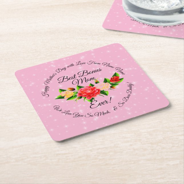 Step Mother Bonus Mum Mother's Day Square Paper Coaster (Angled)