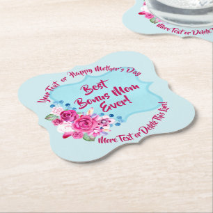 Step Mothers Day Bonus Mum Change Text Paper Coaster