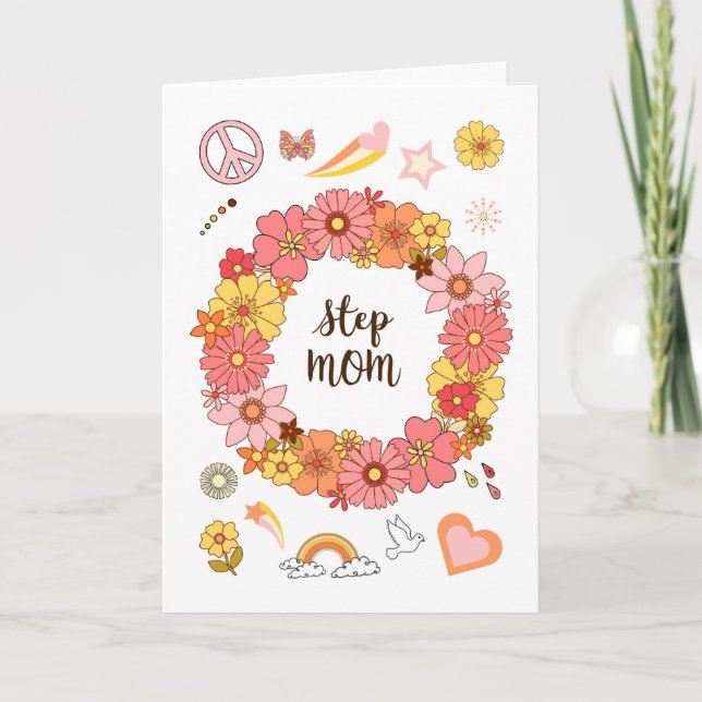 Step Mum Mother's Day Floral Peace and Love   Card (Front)