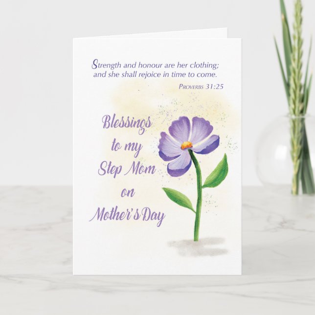 Step Mum on Mothers Day Blessing Violet Flower Card (Front)