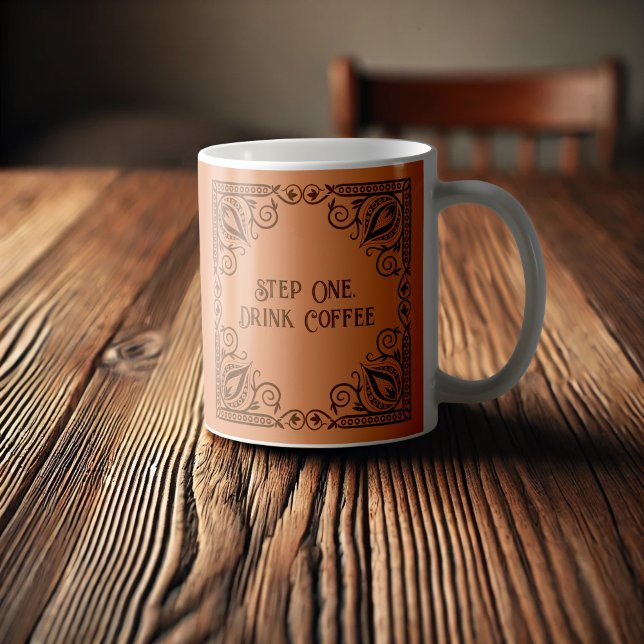 Step One Drink Coffee Lotus & Vines Decorative Mug (Creator Uploaded)