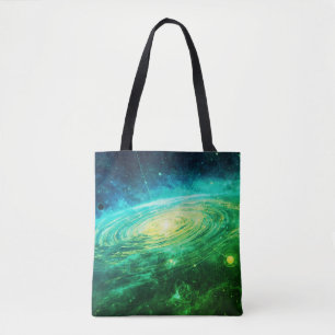 Step Out in Style With A Green Galaxy on Your Tote Bag