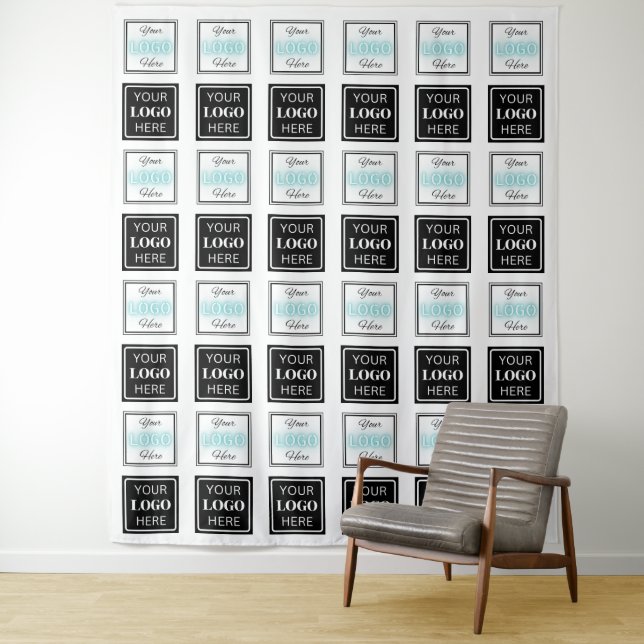  Step & Repeat Business Backdrop Two Logo Banner Tapestry (In Situ)