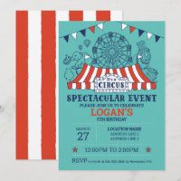 Step Right Up! Blue Editable Circus Birthday
