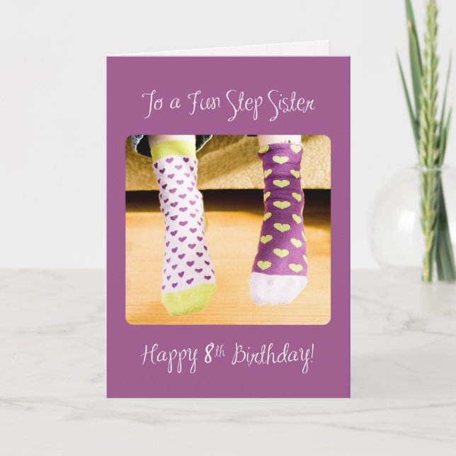 Step Sister 8th Birthday Crazy Socks Card (Front)