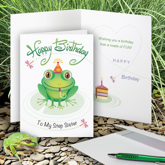 Step Sister Birthday Frog Having Toads Of Fun Card (Creator Uploaded)