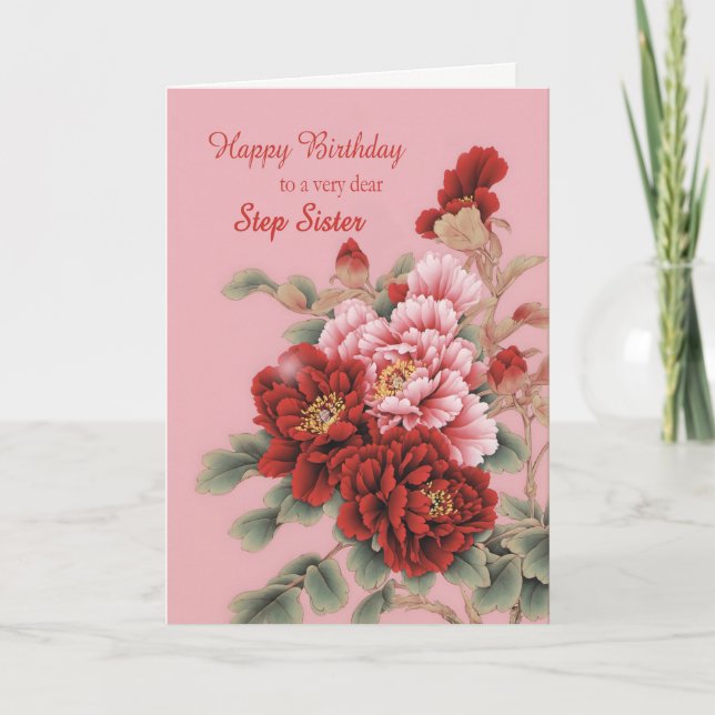 Step Sister Birthday Peonies Card (Front)